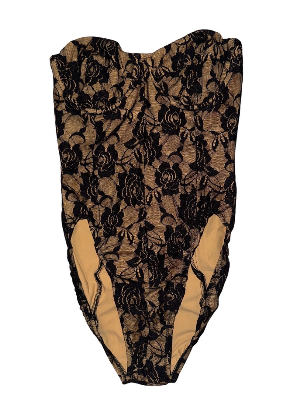 NEW Norma Kamali Mio Lace Corset Black Nude Strapless One Piece Swimsuit XS - Picture 3 of 9